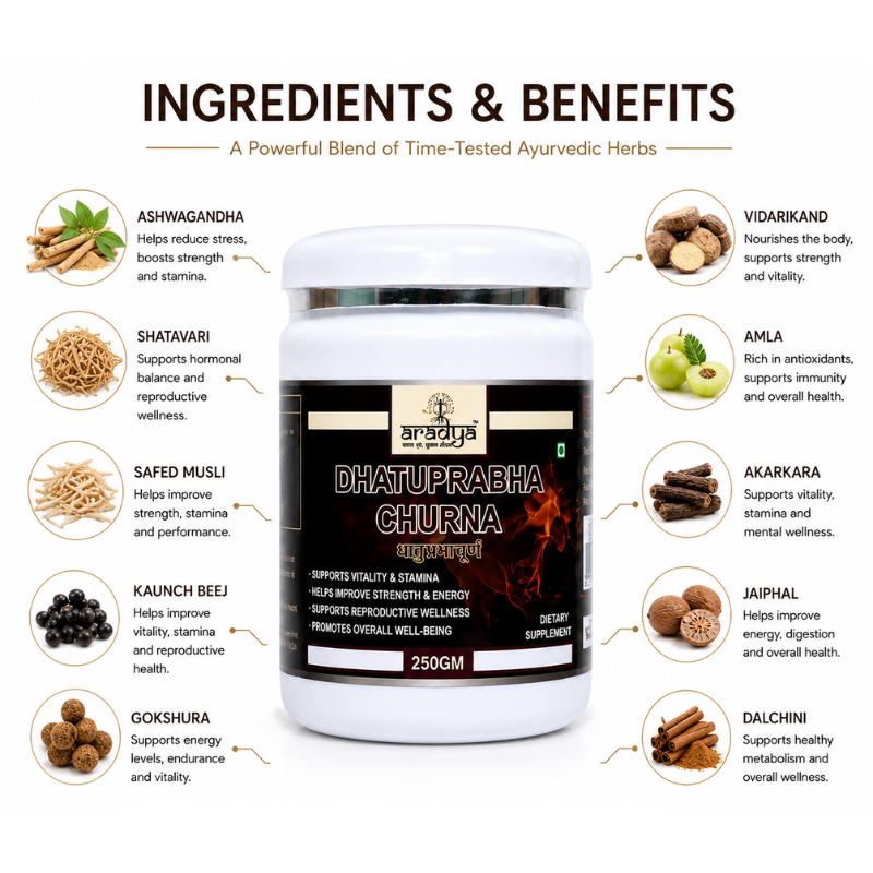 Aradya Dhatu Prabha Churna – Pack of 3 | Ayurvedic Men’s Vitality & Strength Support